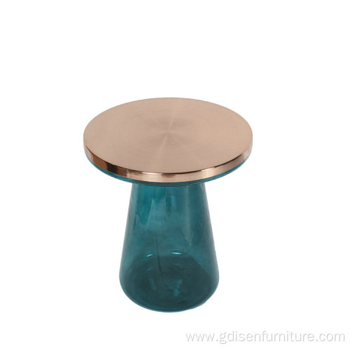 Glass center gold side Table by toughened glass
